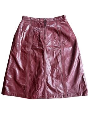 Vintage 70s Montgomery Ward Leather Skirt 17 18 Plus‎ Wine Red Midi A Line
